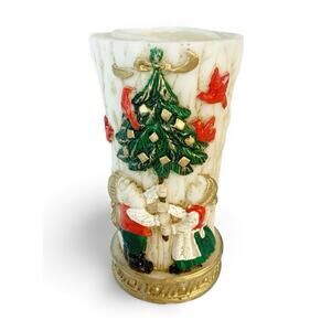 Vintage Christmas Candle Santa and Mrs. Clause Candle Pillar 7.5" Carved Emperor